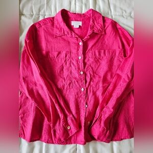 Cynthia Rowley Hot Pink 100% Linen Button-Up Shirt Blouse Women’s Plus Size L